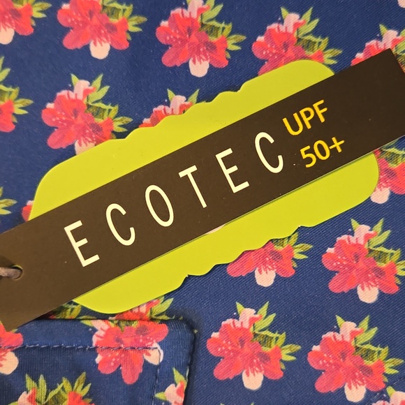 New Repreve Ecotec UPF 50+ Blue Floral Print Collared Quarter Zip Top - Picture 2 of 10